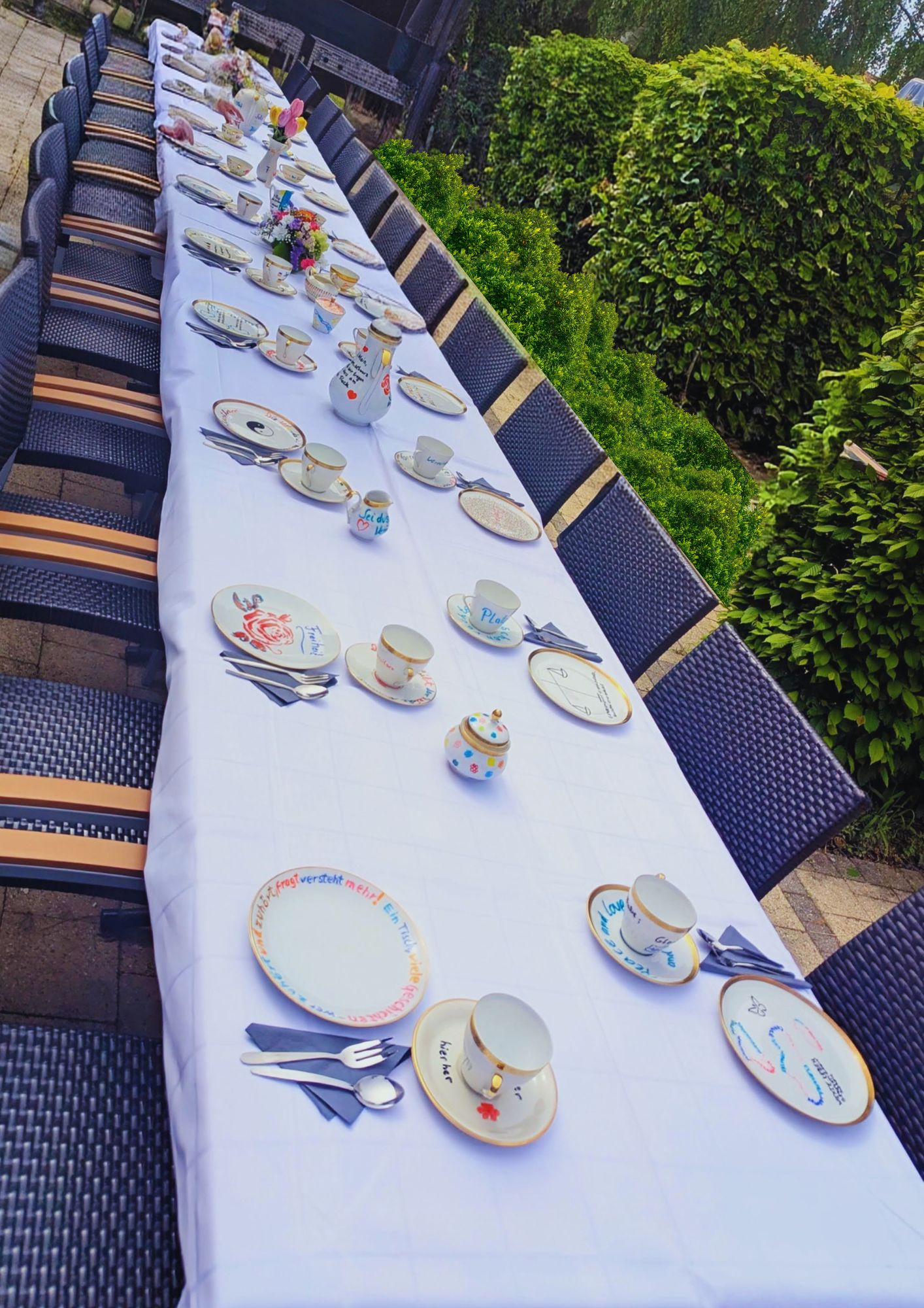 Gedeckter Tisch mit selbstgestaltetem Geschirr